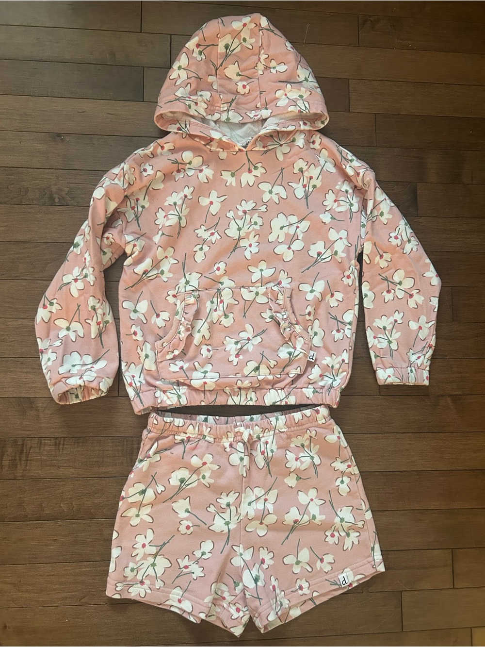 deux par deux Pink Floral Hooded French Terry Set